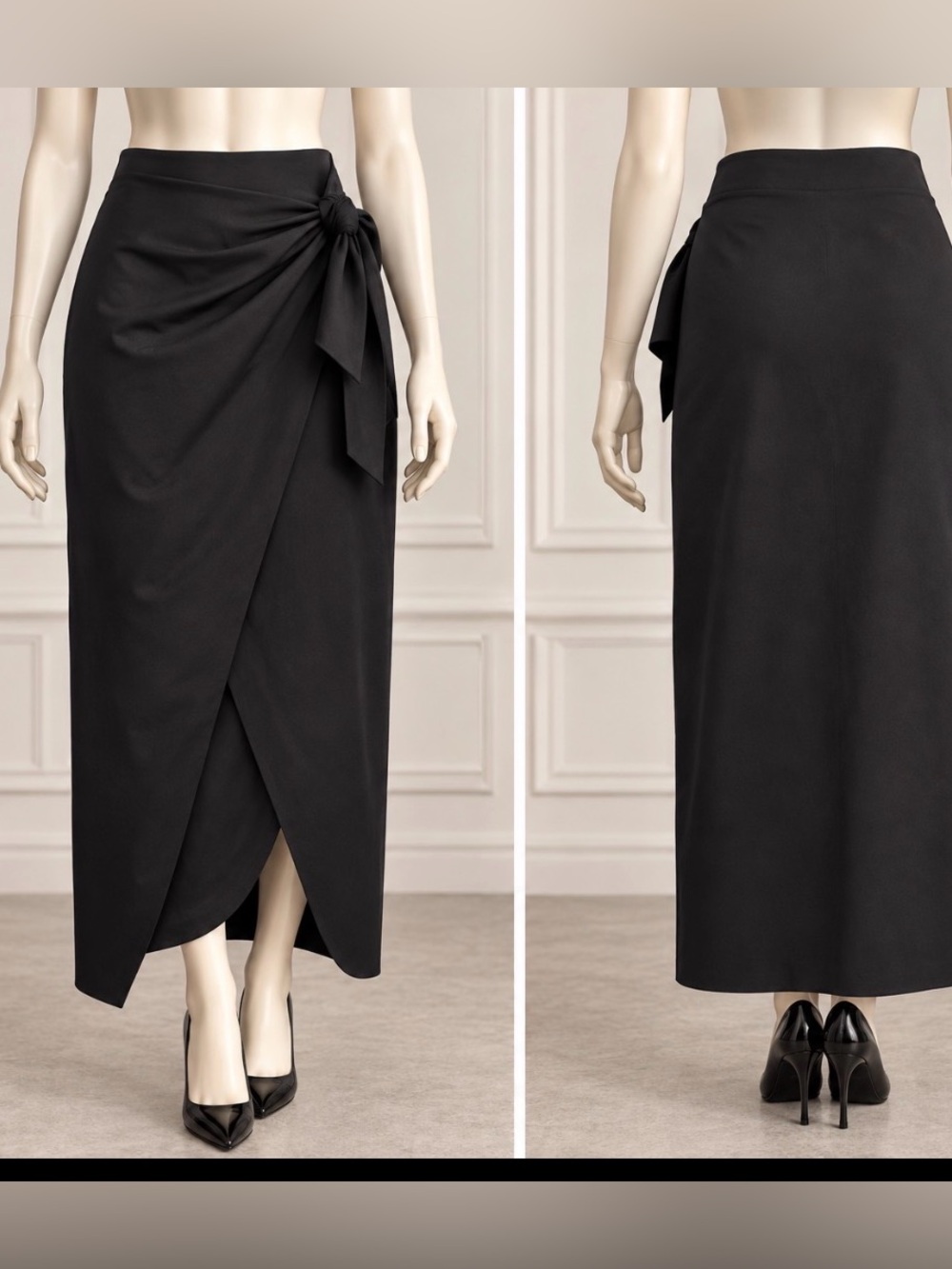 Aritzia Black Tie-Waist Pencil Skirt